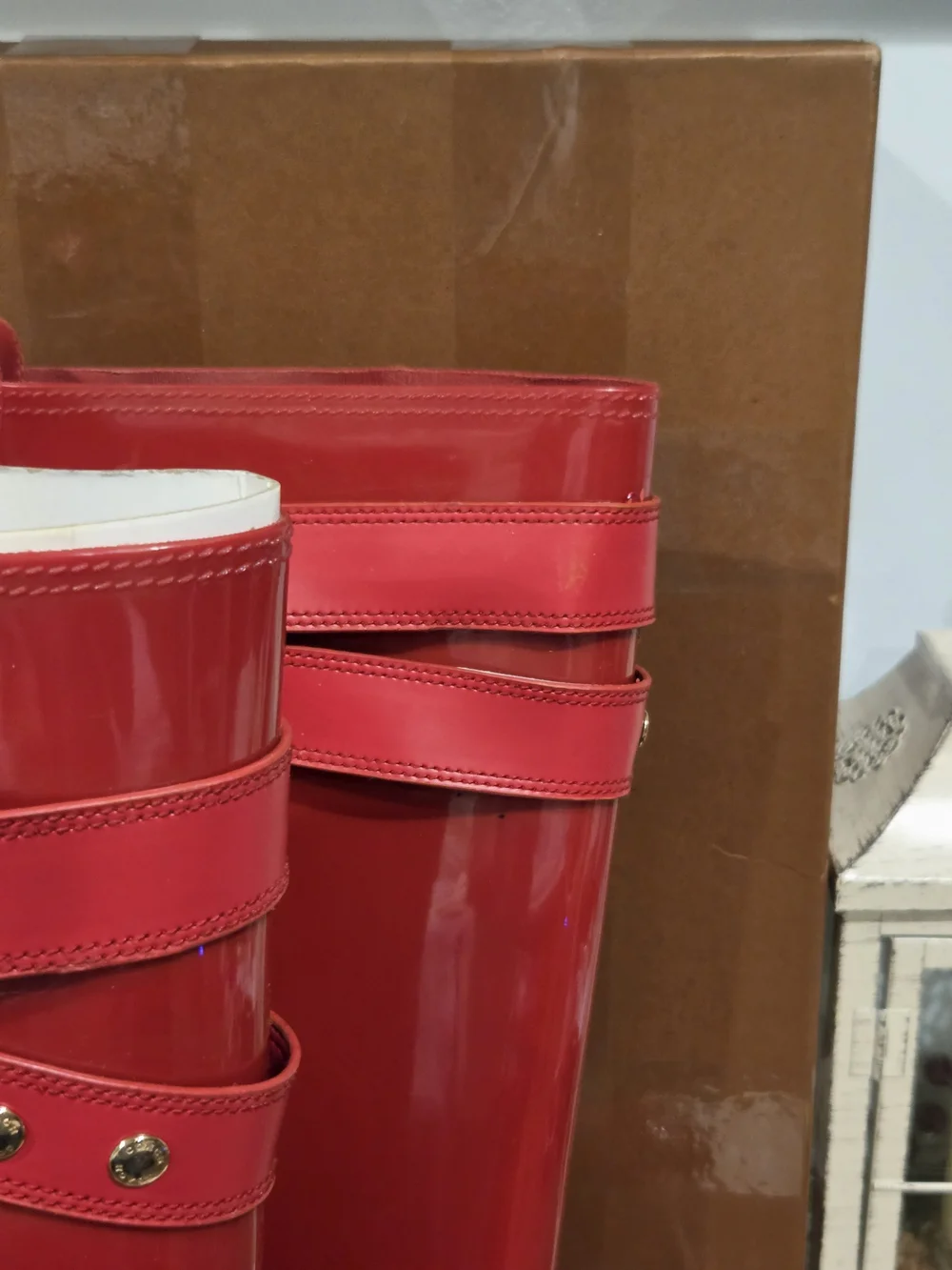 Coach Talia True Red Rain Boots with Gold Hardware